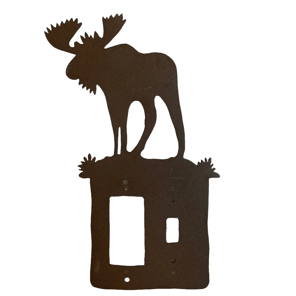 Vtg Metal Moose Light Switch Plate Cover & Toilet Paper Holder Cabin Camp Decor